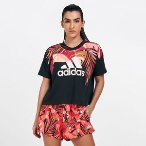 adidas x Farm Rio Womens Size S Tropical Cropped T Shirt Top Gym Workout Active